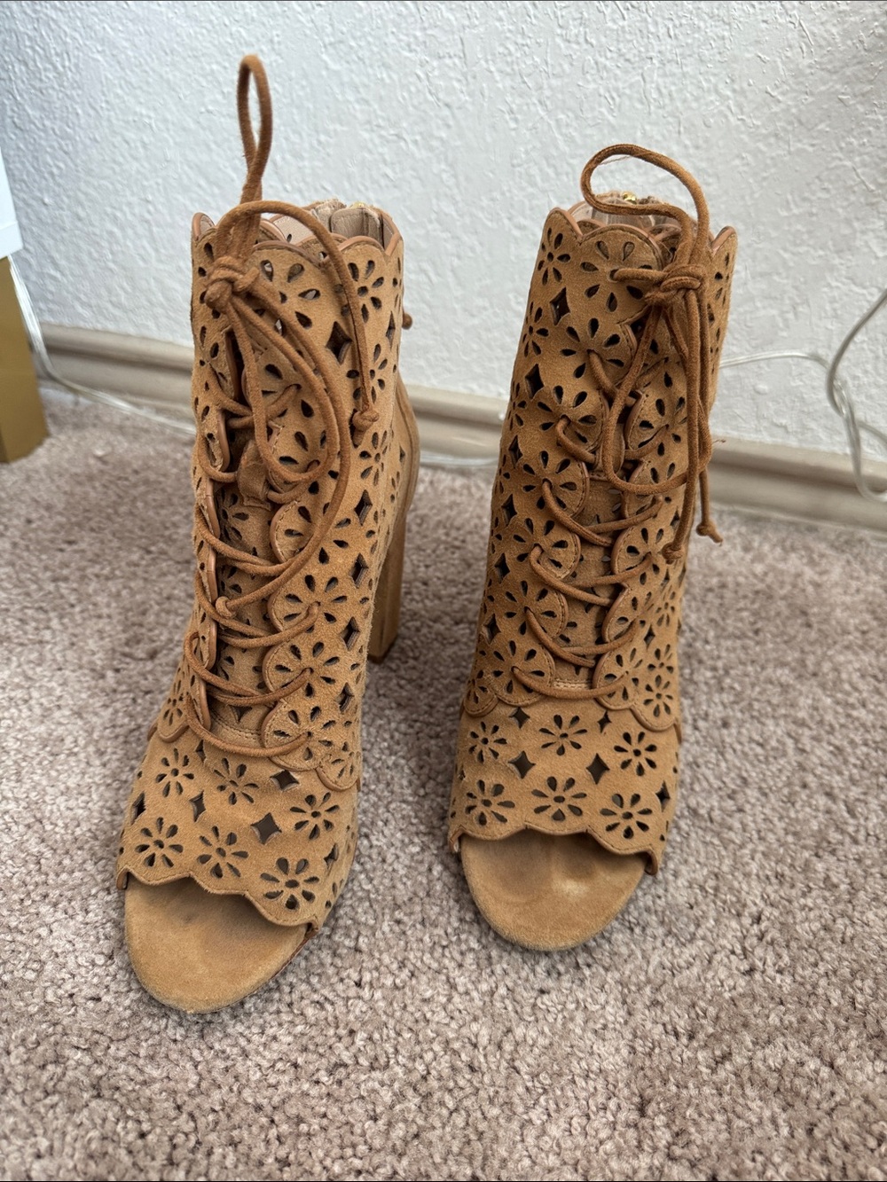 Rachel Zoe Lace-Up Suede Peep-Toe Booties